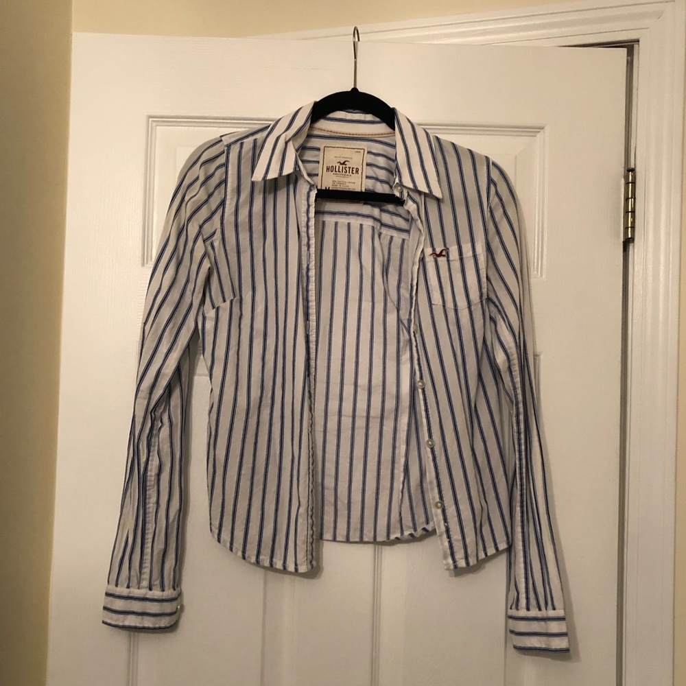 Blue and White Striped Hollister Button Down